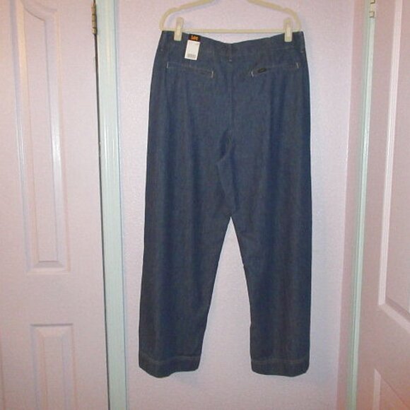 Lee Women's Wide Leg Trouser Jeans Size 16 Dark Wash High Rise Drapey 36x30 NWT - Picture 8 of 13